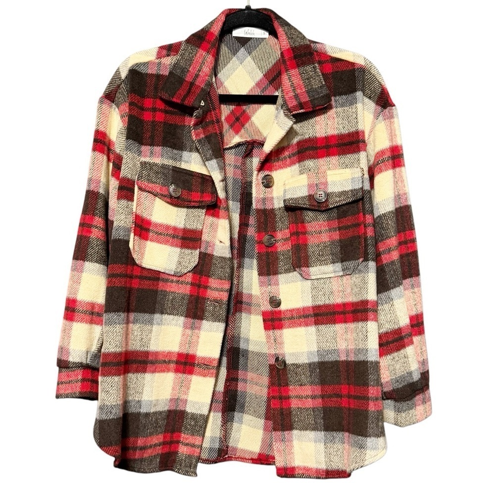 TALULAH Red Plaid Fleece Oversized Shacket Size Small